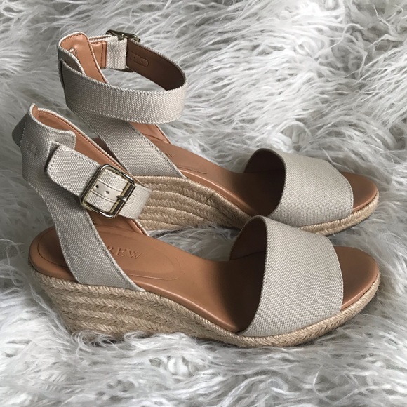 J. Crew Shoes - J. Crew tan canvas wedge open toed espadrilles